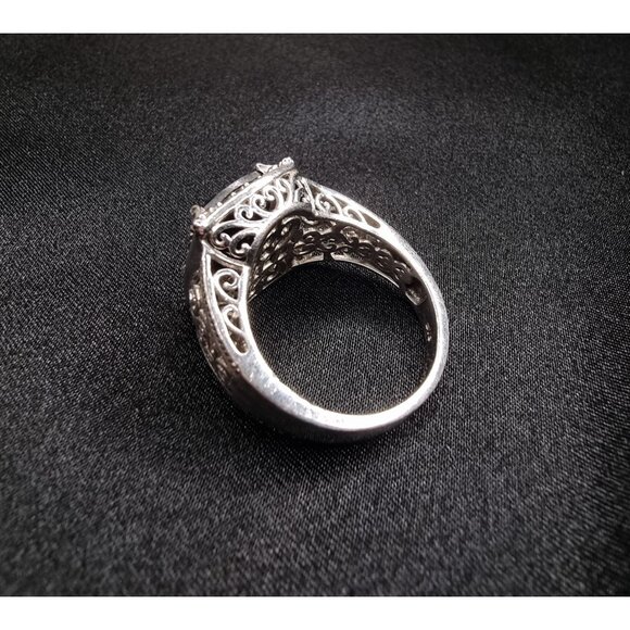 Vintage Black Onyx Sterling Silver Ring With Ornate Filigree Design - Picture 4 of 8